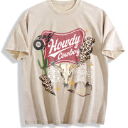 Western Collage Country Cowboy Skull Disco vintage washed oversized T-shirt in Beige