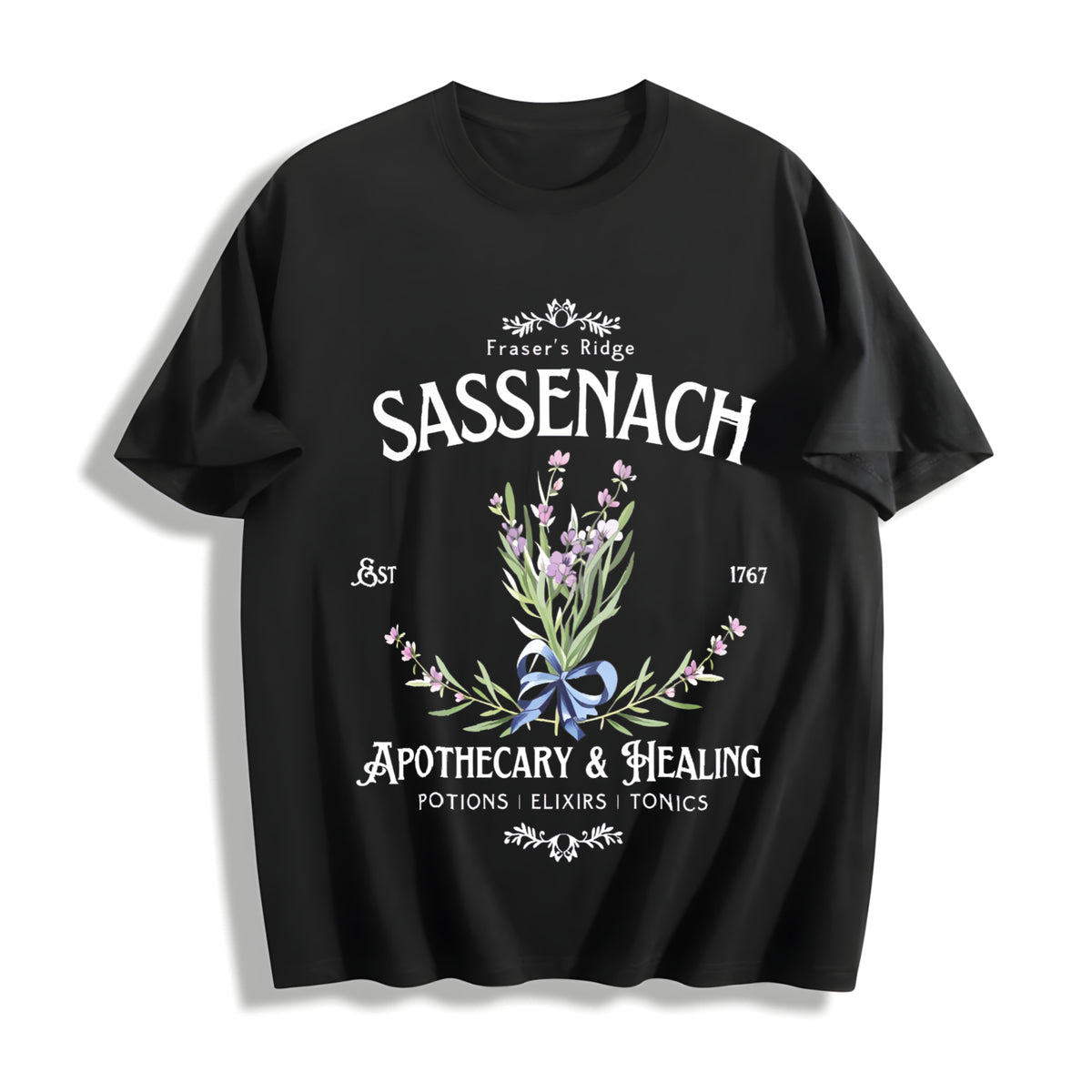 Sassenach Floral One-piece Cotton T-Shirt in Black