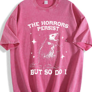The Horrors Persist But So Do I Opossum vintage washed oversized T-shirt in Red