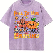 Retro Teacher Fall Vintage Washed T-Shirt in Purple
