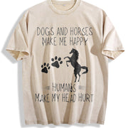 Dog Lovers & Horse Enthusiasts Vintage Washed T-Shirt in Beige