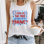 Land of the Free Because of the Brave Women's Color Cotton Tank Top in White