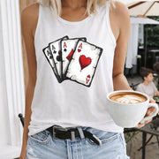 Four Aces Playing Cards Crew-neck Sleeveless Vest Outdoor Women's Color Cotton Tank Top in White
