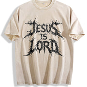 Jesus Is Lord Bold Metal Christian Faith Vintage Washed T-Shirt in Beige