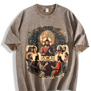 The Last Supper – Christian Jesus and Disciples vintage washed oversized T-shirt in Brown