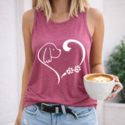 Dog Heart Paw Crew-neck Sleeveless Vest Outdoor Women's Color Cotton Tank Top in Red