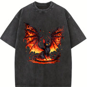 Black Cat & Wing Blouse Vintage Washed T-Shirt in Black