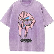 Rapper Mf Doom Madvillain Metal Mask Face Hip Hop Rap vintage washed oversized T-shirt in Purple