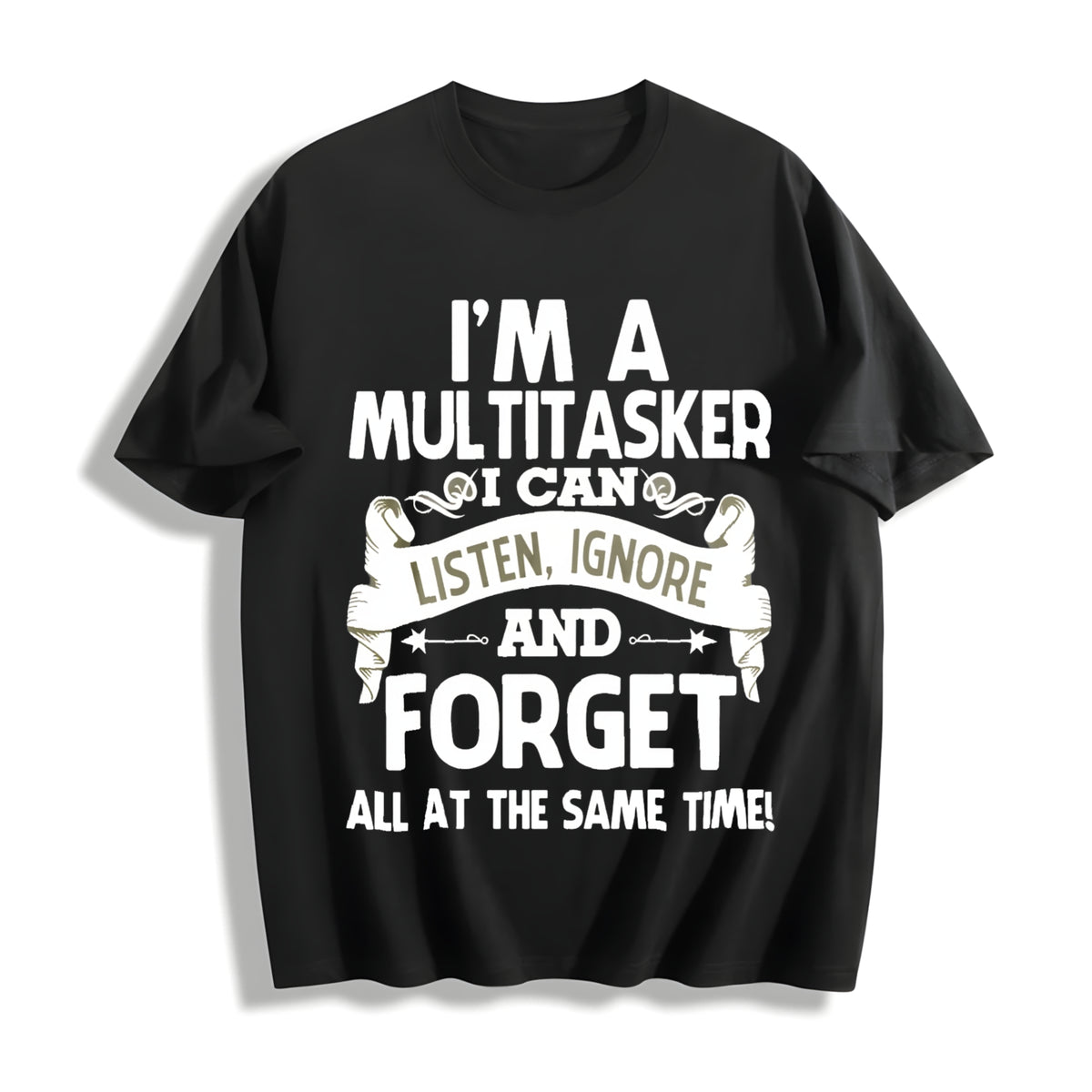Sports with a Stylish Retro 'Forget' Cotton T-Shirt in Black