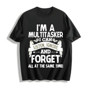 Sports with a Stylish Retro 'Forget' Cotton T-Shirt in Black