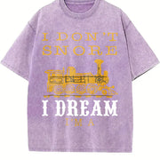 I Don't Snore I Dream I'm a Train Vintage Washed T-Shirt in Purple