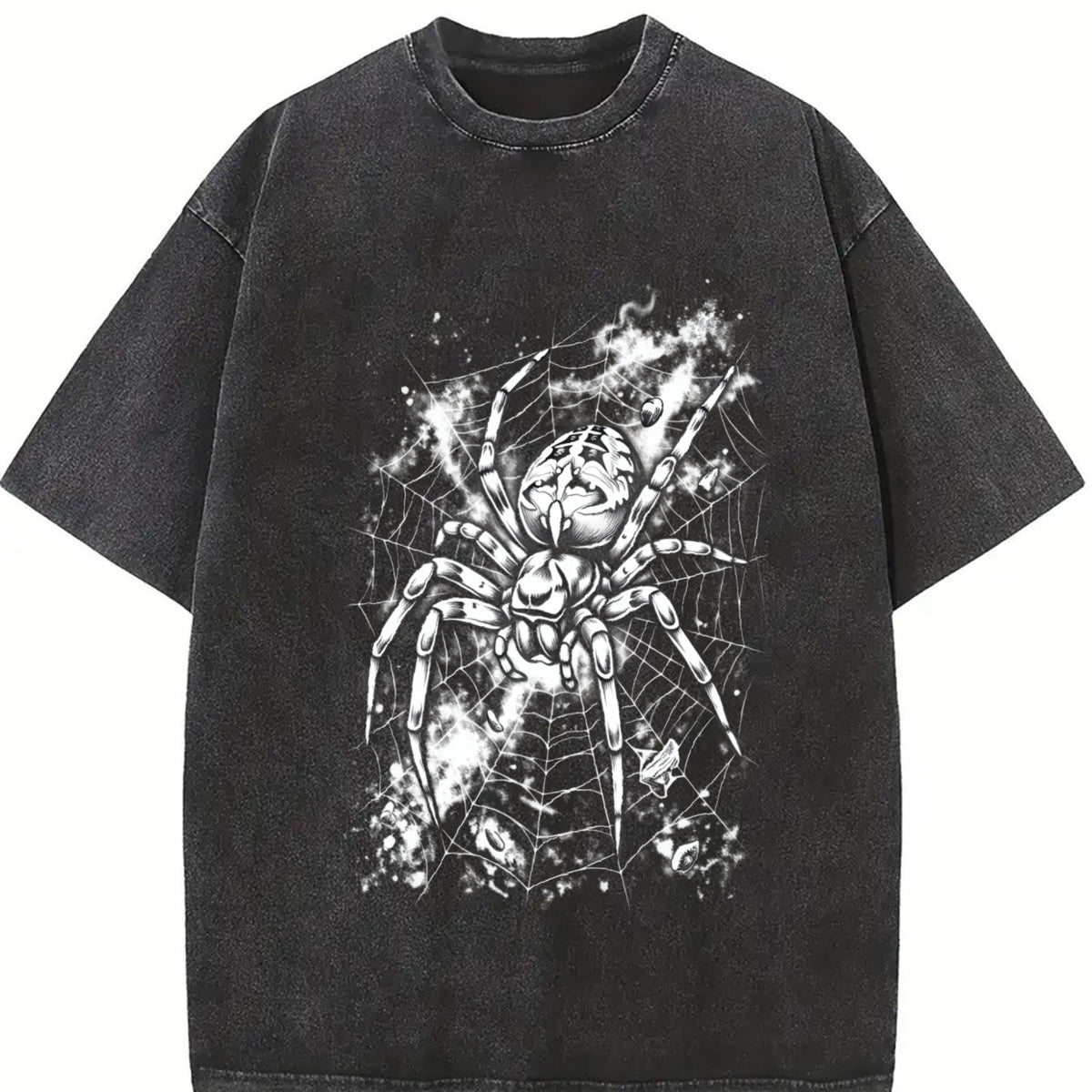 Spider 90s Retro ® Web Gothic Grunge Y2k Vintage Washed T-Shirt in Black