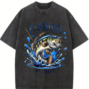 Fishing Is My Therapy Vintage Washed T-Shirt in Black