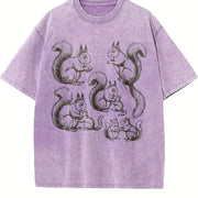Squirrel 90s Tattoo Vintage Washed T-Shirt in Purple