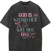 Dual-Sided GOD IS WITHIN HER SHE WILL NOT FALL & Psalm vintage washed oversized T-shirt in Black