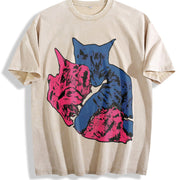 Cat Tv Girl Cat Album Cover Tv Girl vintage washed oversized T-shirt in Beige