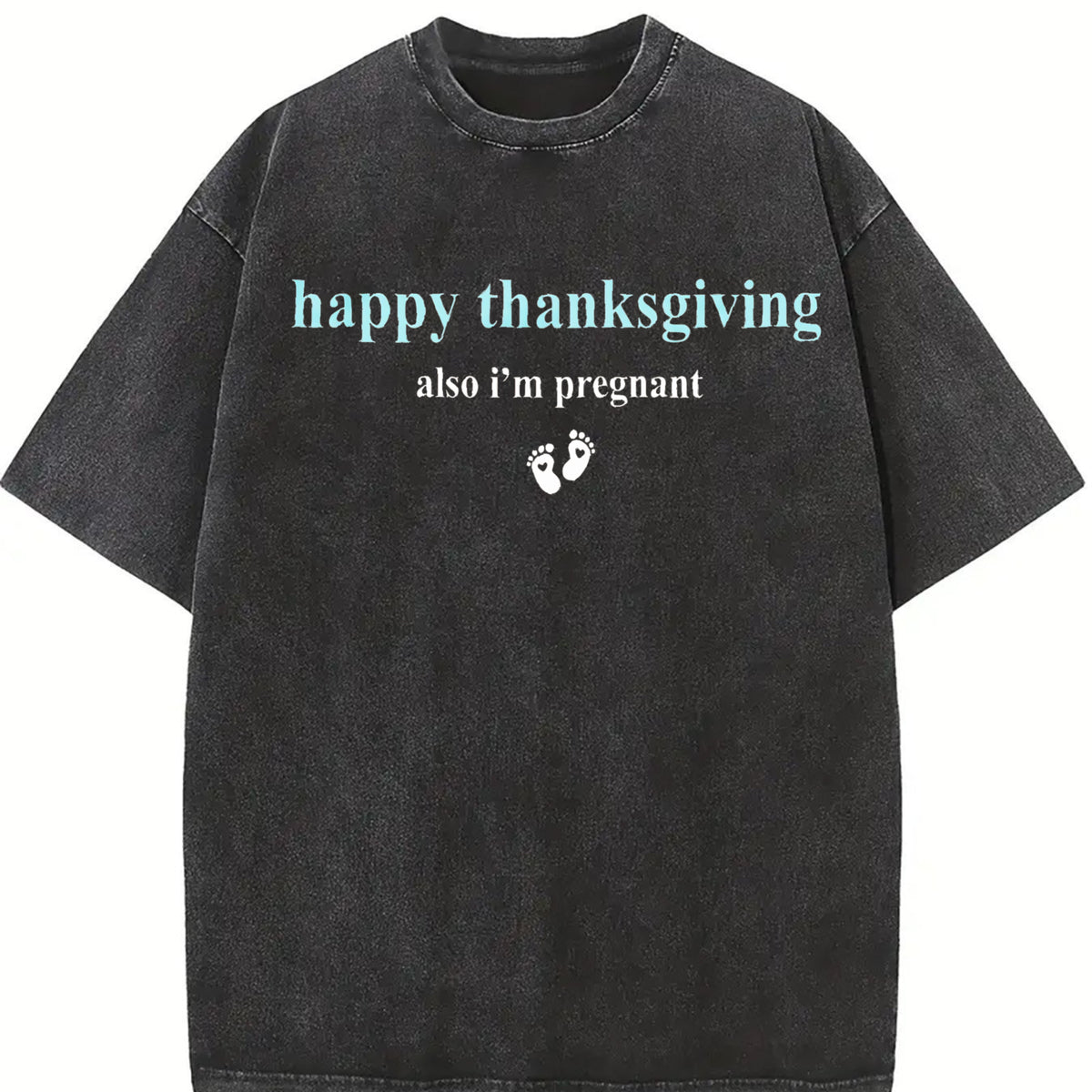 Thanksgiving Pregnancy Reveal Vintage Washed T-Shirt in Black