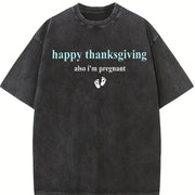 Thanksgiving Pregnancy Reveal Vintage Washed T-Shirt in Black