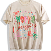 Christmas Coquette Vintage Washed T-Shirt in Beige