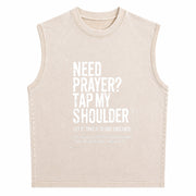 Need Prayer Tap My Shoulder Bible Verse Christian on Back Vintage Washed Tank Top in Beige