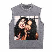 Selena and Aaliyah Vintage Washed Tank Top in Gray