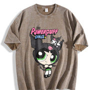 NASA Co-branded the Powerpuff Sanrio Kuromi My Melody Pure Vintage Washed T-Shirt in Brown