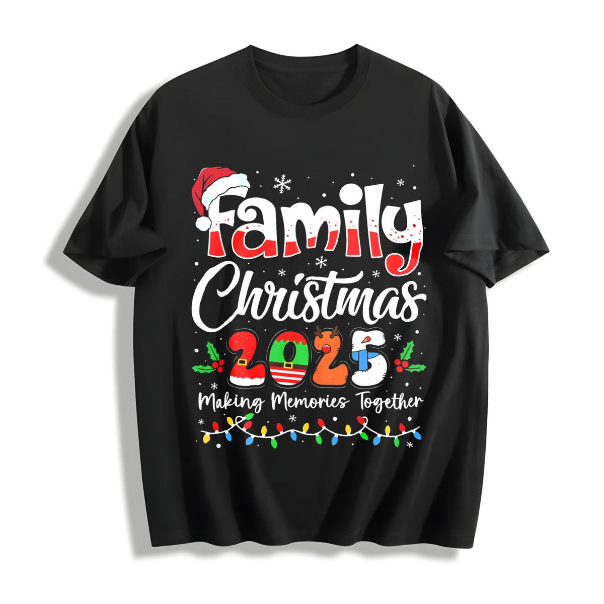 Family Christmas 2025 Cotton T-Shirt in Black