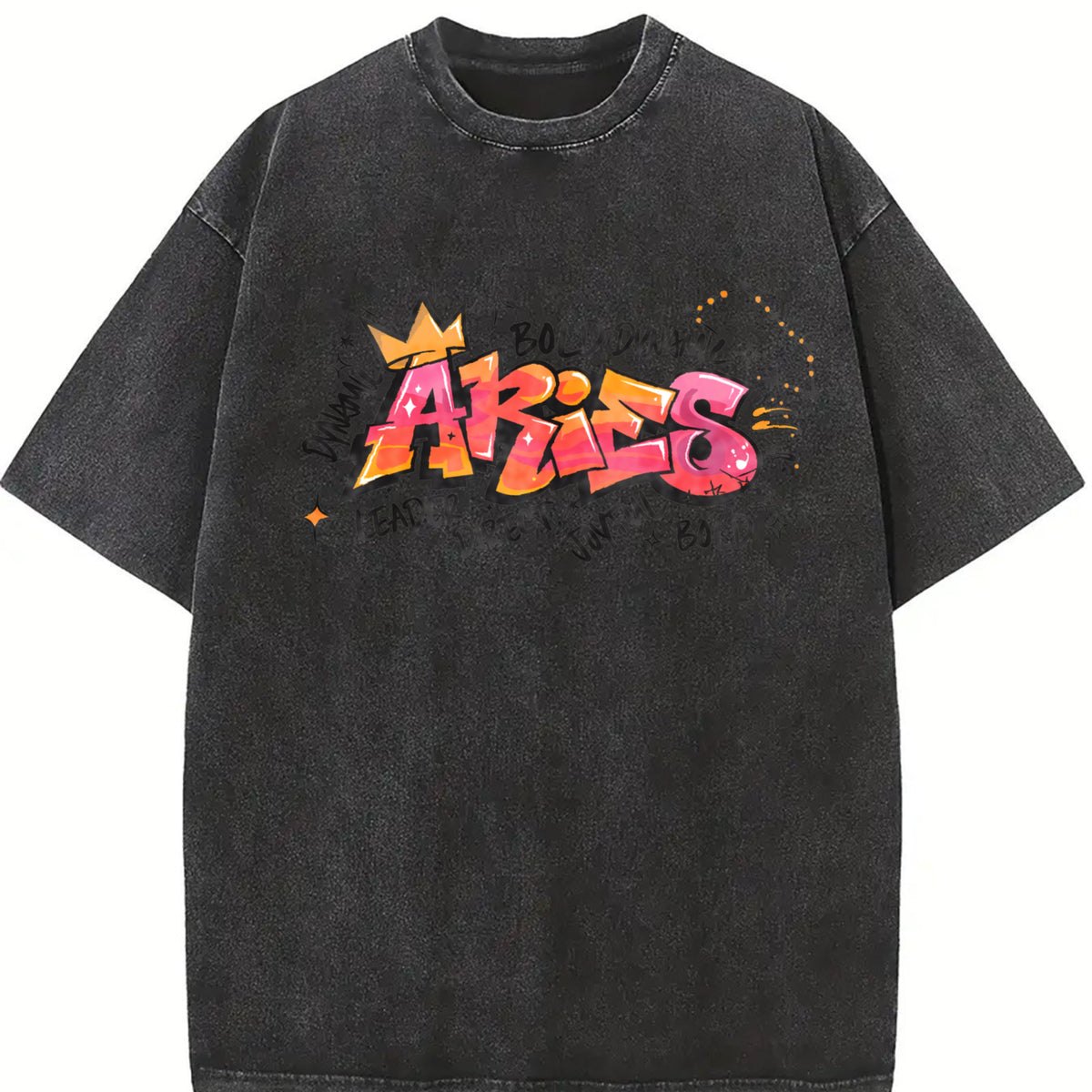 Zodiac Sign Horoscope Month Signs Celestial Star Sign vintage washed oversized T-shirt in Black