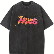 Zodiac Sign Horoscope Month Signs Celestial Star Sign vintage washed oversized T-shirt in Black
