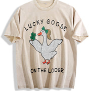 Silly Goose Lucky St Patricks Day Vintage Washed T-Shirt in Beige