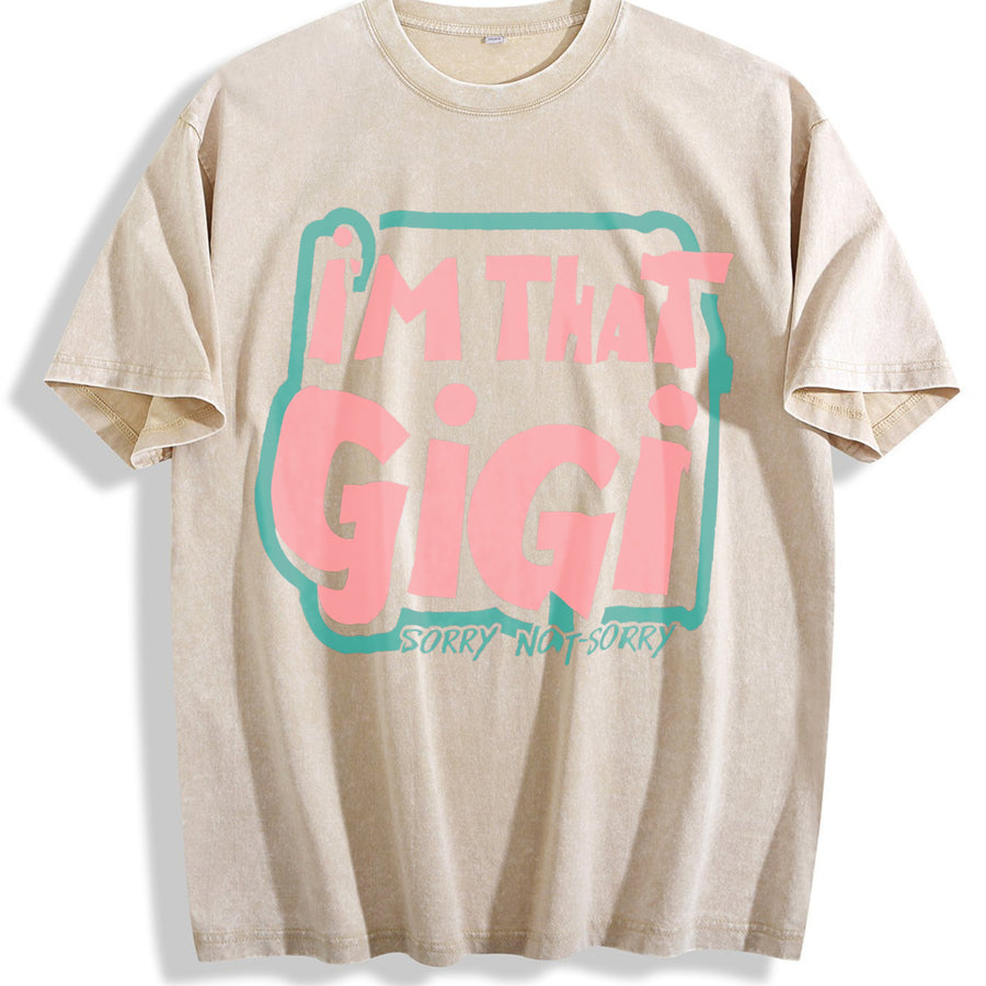 GIGI Text Spring/ vintage washed oversized T-shirt in Beige