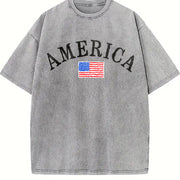 America Embroidered Vintage Washed T-Shirt in Gray