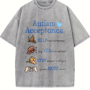 Autism Aware Autism Acceptance Vintage Washed T-Shirt in Gray