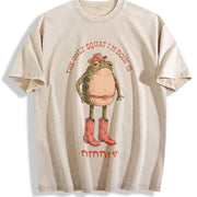 The Only Squat I'm Doin' Is Diddly Cowboy Frog Western vintage washed oversized T-shirt in Beige