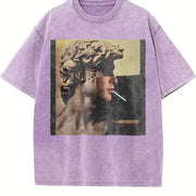 Smoking David Statue Vintage Washed T-Shirt in Purple