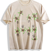 Sea Turtle Embroidered Vintage Washed T-Shirt in Beige