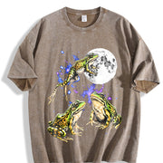 Three Frog Retro Frogs Moon Vintage Washed T-Shirt in Brown