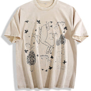 Frogs and Mushrooms Vintage Washed T-Shirt in Beige