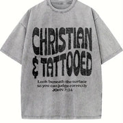 Christian & Tattooed John 7:24 Bold Distressed Art Vintage Washed T-Shirt in Gray