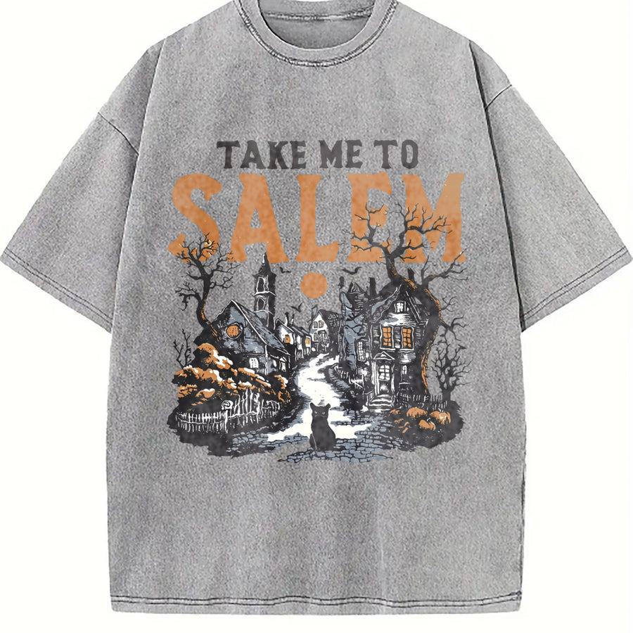 Take Me to Salem Vintage Washed T-Shirt in Gray