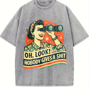 Nobody Cares Sarcastic Retro Vintage Washed T-Shirt in Gray