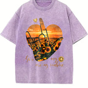You Are My Sunshine Sunflower Heart Vintage Washed T-Shirt in Purple