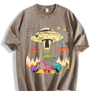 Mint Green Nostalgic Sci-fi Vintage Washed T-Shirt in Brown