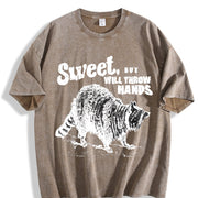 Retro Sweet but Throw Hands Raccoon 90s Vintage Washed T-Shirt in Brown
