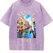 Venice Italy Canals Vintage Washed T-Shirt in Purple