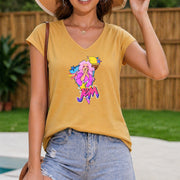 Jem Retro Cartoon Women's Color Cotton Tank Top in Yellow