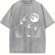 Duck 90s Retro Ducks Nature Moon ® Vintage Washed T-Shirt in Gray
