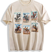 Rodeo Bucking Horse Western Cowboy Rodeo Stamp vintage washed oversized T-shirt in Beige