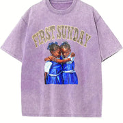 First Sunday Friendship Vintage Washed T-Shirt in Purple