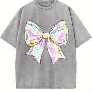 Coquette Easter Bow vintage washed oversized T-shirt in Gray